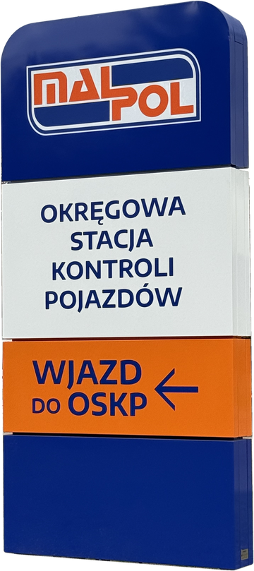 Pylon OSKP MALPOL przy ul. Jana Kilińskiego w Ostrowcu Świętokrzyskim ze strzałką WJAZD DO OSKP